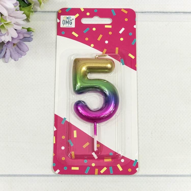 Свеча для торта Цифра 5 "Градиент" 6см 1/12 1/120 Арт: 20010-15/5