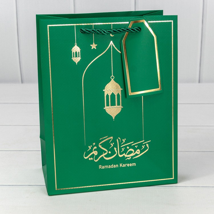 Пакет подарочный с тиснением "Ramadan" 18*23*10 210г Зелёный 1/20 1/160 Арт: 000273E