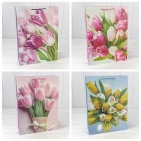 Пакет подарочный с блёстками "Тюльпаны" (микс 311) 30*41,5*12 210г 1/20 1/80 Арт: 000311A