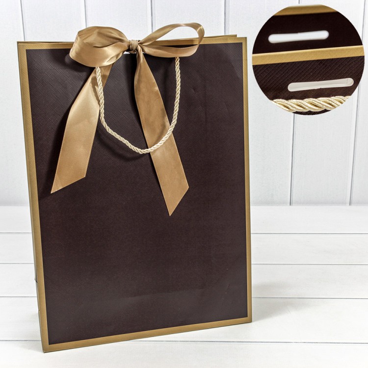 Пакет подарочный с лентой 31*42*12 210г Коричневый 1/10 1/80 Арт: 000503A/2