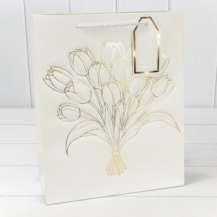 Пакет подарочный с тиснением "Цветы" (338) 26*32*12 210г Белый 1/20 1/240 Арт: 000338C/1