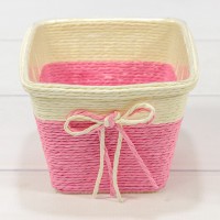 Кашпо плетёное Квадратное 13*13*10 (±5%) из бумаги с бантиком Розовый 1/80 Арт: 420142/2