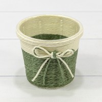 Кашпо плетёное Круглое 10*9 (±5%) из бумаги с бантиком Зелёный 1/100 Арт: 420144/11