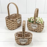 Корзины плетёные Овальные Набор 1/3 22*14*29 (±5%) из полипропилена с ручкой Натуральный 1/24 Арт: 420113/457