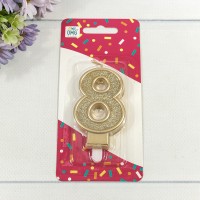 Свеча для торта Цифра 8 с блёстками 7см Золотой 1/12 1/120 Арт: 20010-81/8