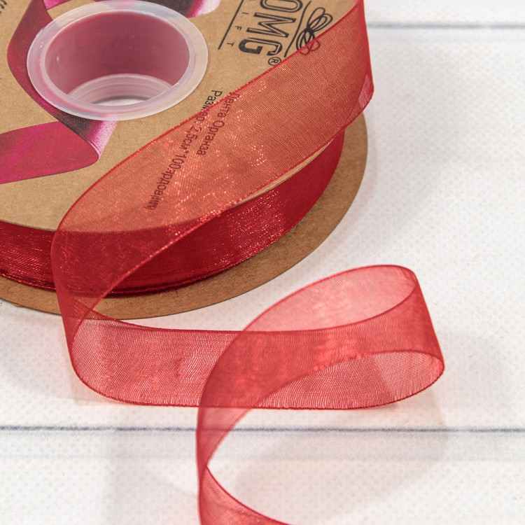 Лента Органза 2,5см*100ярд Красный 1/8 1/32 Арт: 559-25/1026