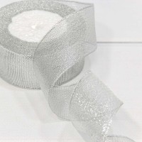 Лента Парча с блеском 3,8см*25ярд Серебряный 1/5 1/200 Арт: 557-38/S