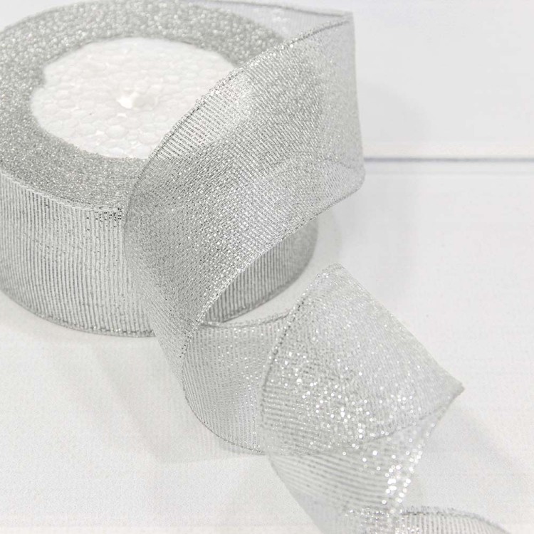 Лента Парча с блеском 3,8см*25ярд Серебряный 1/5 1/200 Арт: 557-38/S